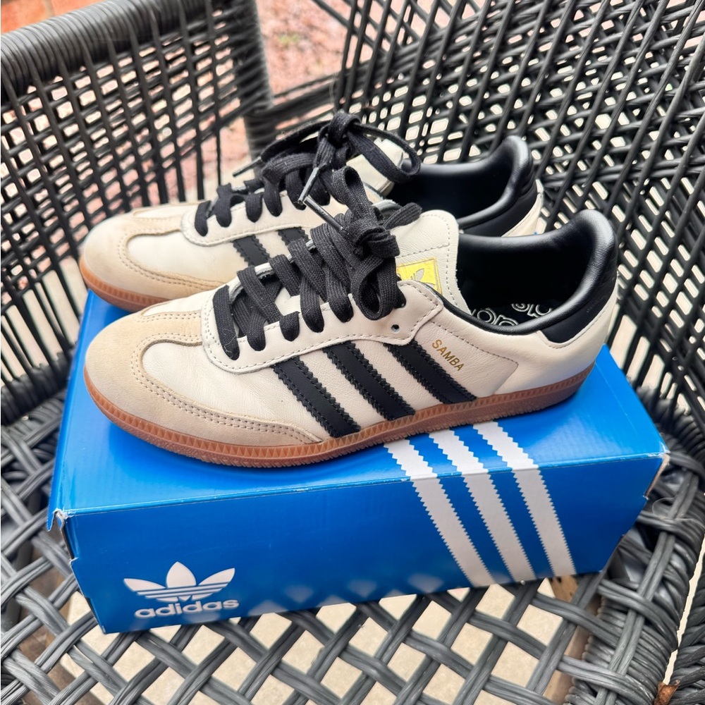 Adidas Cream and Black Retro Sneakers